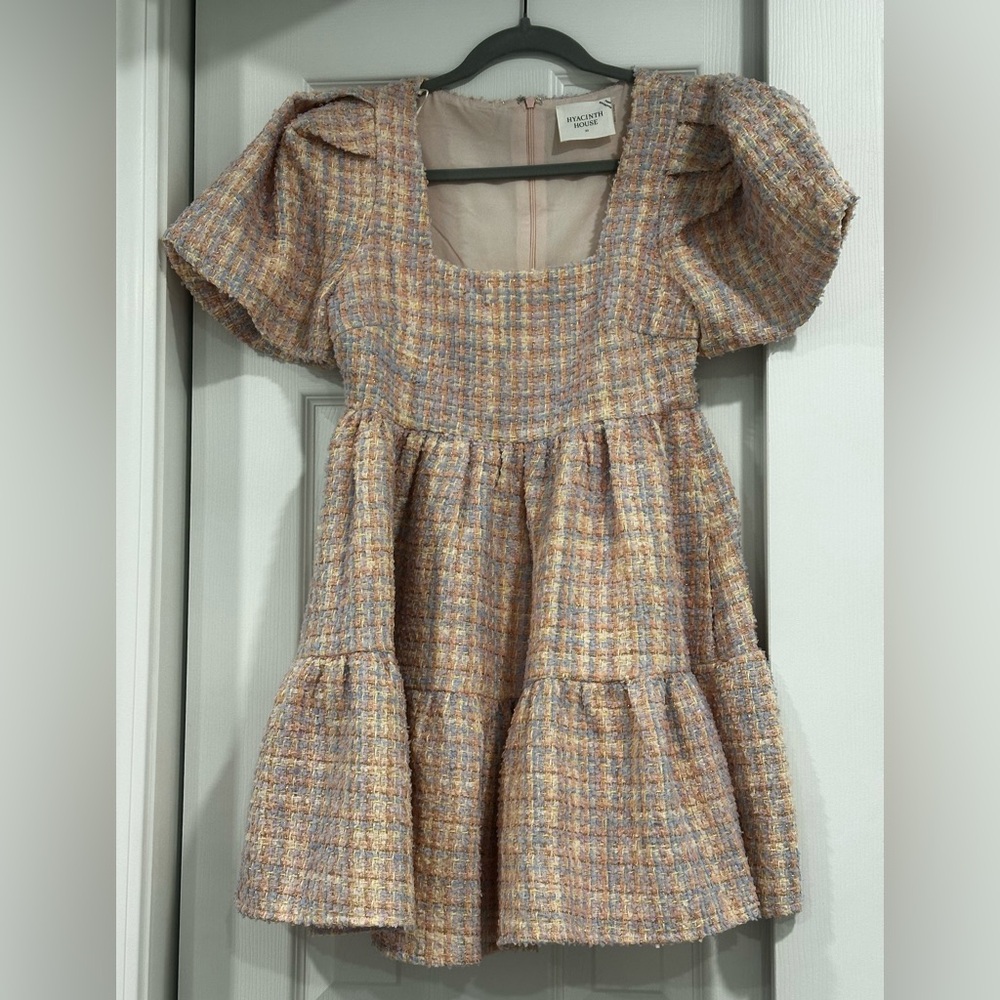 Square-Neck Pink Multi Tweed Mini Dress